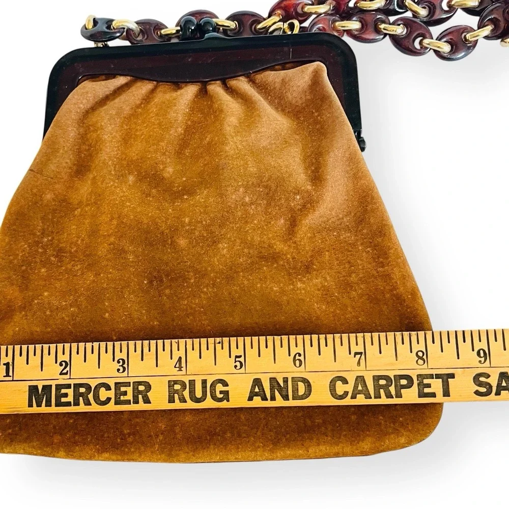 Vintage Saks Fifth Avenue Suede‎ Satchel Shoulder Bag Brown Lucite Strap